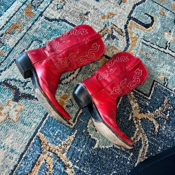 Lucchese Red Leather Western Boots - Picture 4 of 5